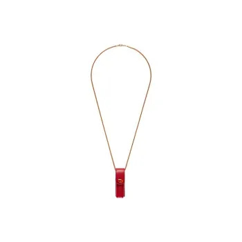 GUCCI Leather Lipstick Case Shoulder Bag Necklace Pouch Women's Red