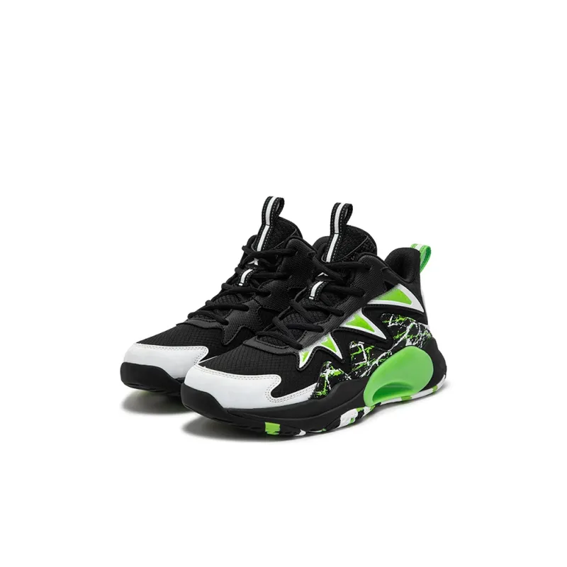 XTEP Anti Slip Wear Resistant High Top Children's Basketball Shoes Black Green Kids'-1