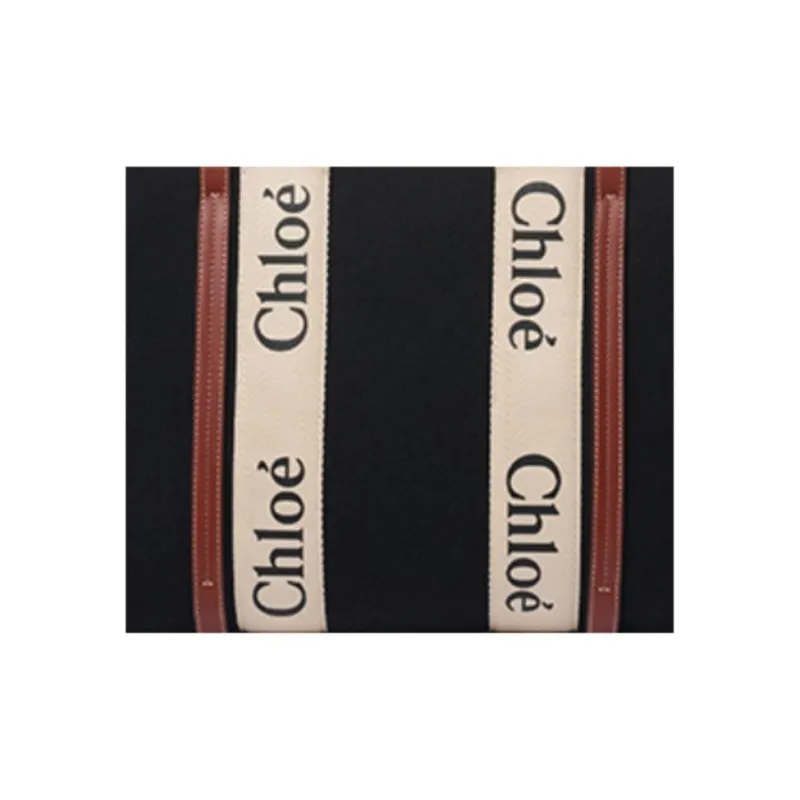 Chloe Woody Smooth Finish Calfskin Tote Bag Shopping Bag Shoulder Bag Handbag Medium Size Women's Black/Brown-3