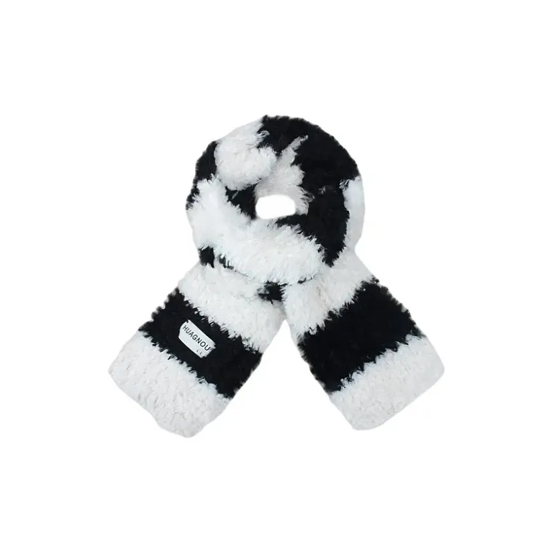 PISHUSHU Polyester Knit Scarves Unisex Black/White Khaki Red/Brown Pink/Gray-0