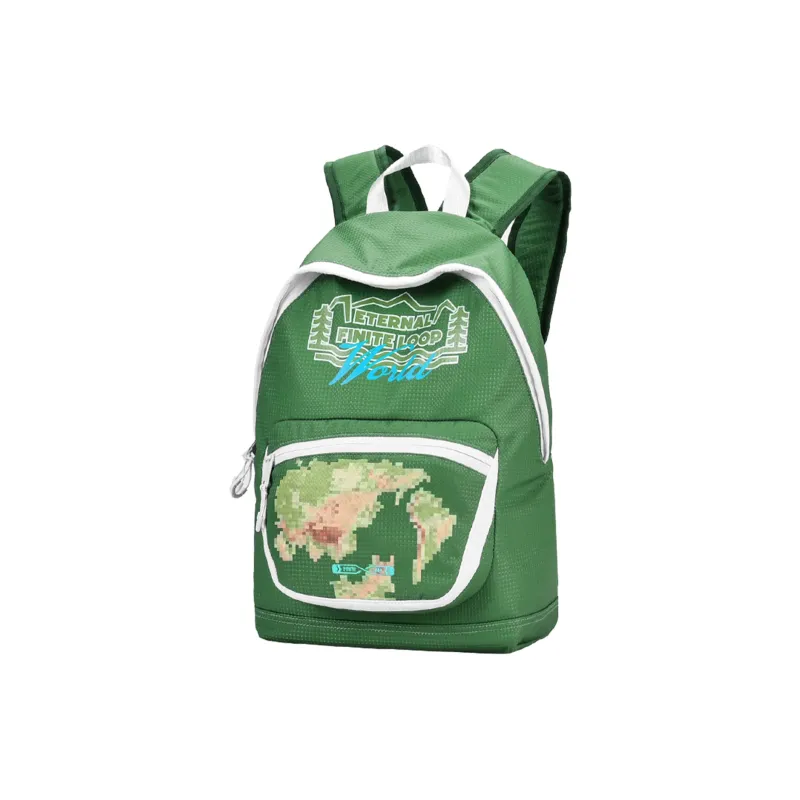 FINITE LOOP Recycled Material Student Backpack Regular Unisex White/Green-4