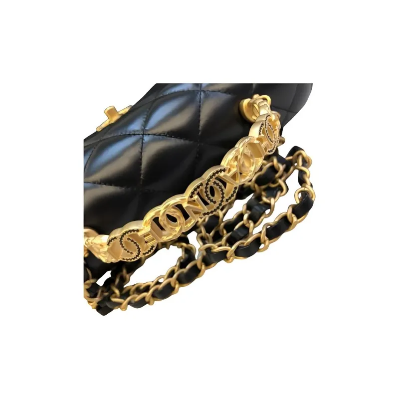CHANEL Pearlescent Lambskin Shoulder Bag, Crossbody Bag, Handbag Women's Black-3