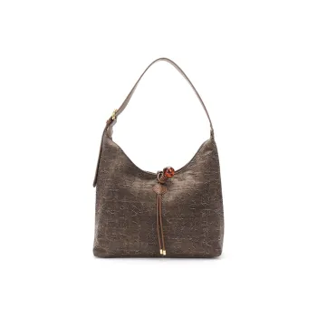 Pivsnu Jasmine Silk With Cow Leather Shoulder Bag Shoulder Bag Regular Women's Wasteland Style Oracle Bone Script