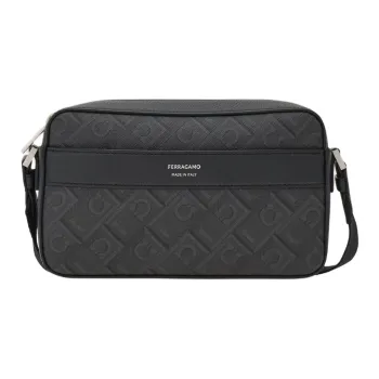 FERRAGAMO Polyurethane Shoulder Bag Crossbody Bag Men's Black & Gray