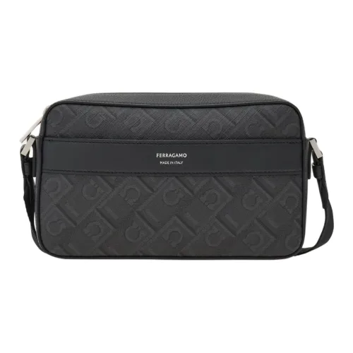 FERRAGAMO Polyurethane Shoulder Bag Crossbody Bag Men's Black & Gray
