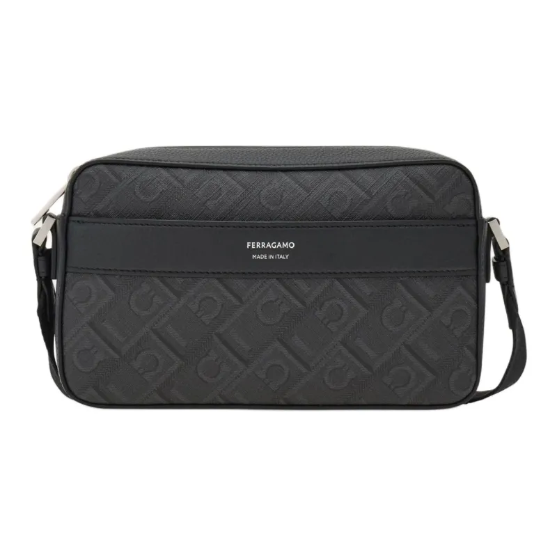FERRAGAMO Polyurethane Shoulder Bag Crossbody Bag Men's Black & Gray-0