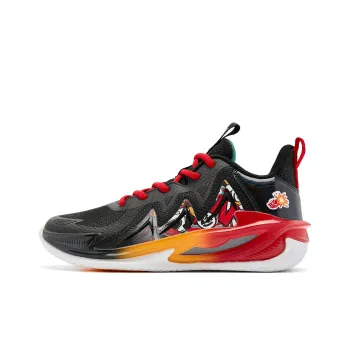 QIAODAN Fiery Blade Slip Resistant Cushioning Low Top Children's Basketball Shoes Black Red Size 34 42 Teenagers