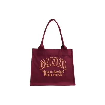 GANNI Recycled Denim Tote Bag Shopping Bag Handbag Large Size Women's Burgundy