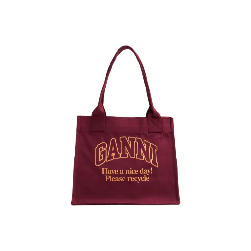 GANNI Recycled Denim Tote Bag Shopping Bag Handbag Large Size Women's Burgundy-0