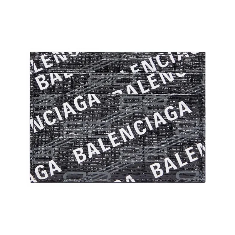Balenciaga BB MONOGRAM SIGNATURE Canvas Card Clip Card Holder Men's Black White-1