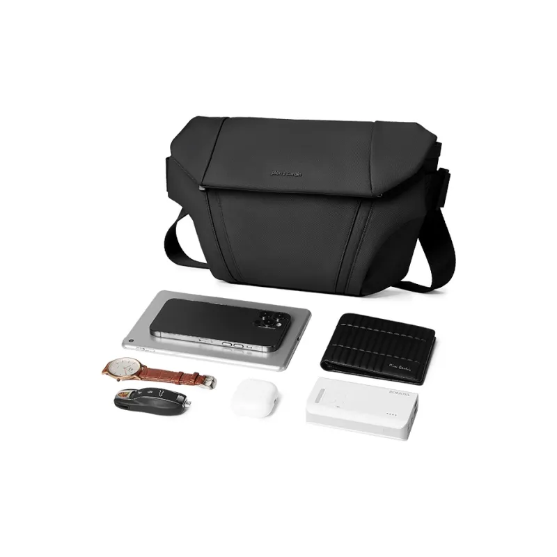 PIERRE CARDIN Membrana Dermalis Messenger Bag, Crossbody Bag Medium Size Men's Black-3