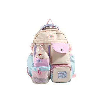 Kaka Tree Nylon Backpack Large Size Unisex White/Khaki
