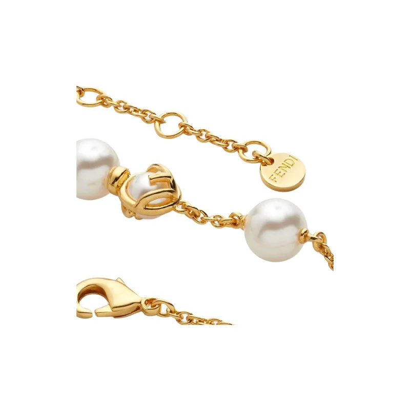 FENDI Brass Stones Metal Pearl Bracelets Women's Gold-2