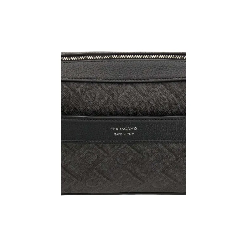 FERRAGAMO Polyurethane Shoulder Bag Crossbody Bag Men's Black & Gray-5