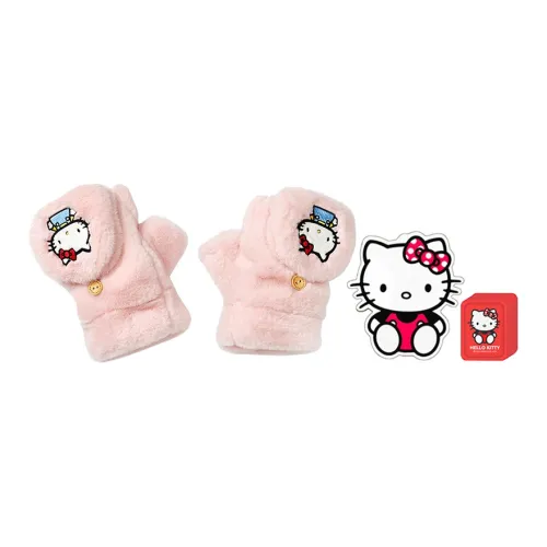 Hello Kitty Plush Knit Gloves Unisex Pink