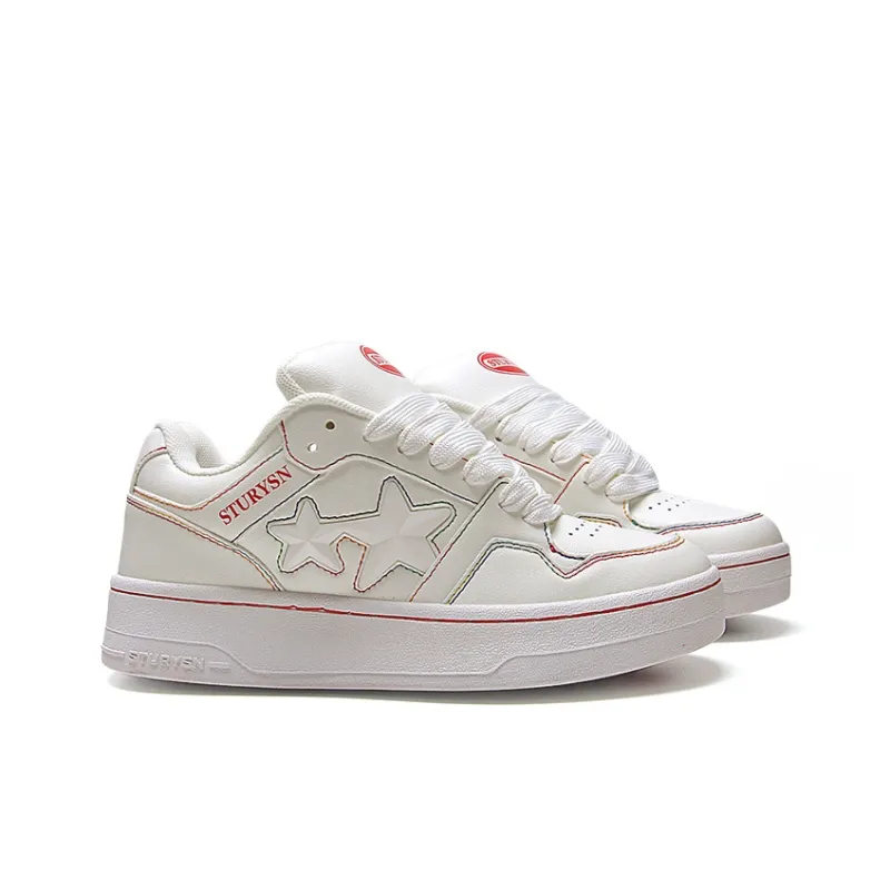 STUR YSN Wear resistant And Lightweight Low Top Skateboard Shoes Women's White Rainbow-3