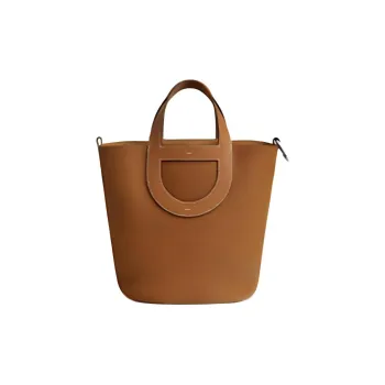 HERMES In The Loop Clemence Bullhide With Swift Calfskin Vegetable Basket Pig Nose Bucket Bags Handbags Women's Gold