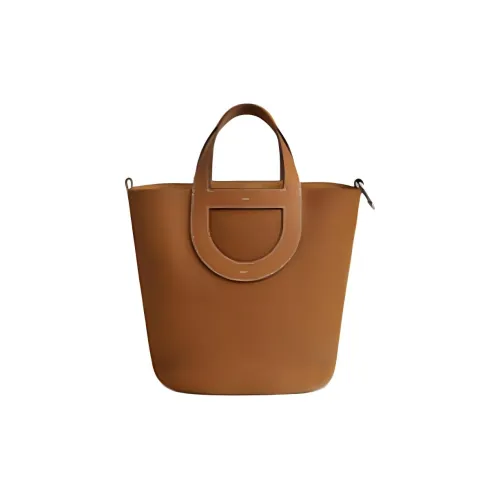 HERMES In The Loop Clemence Bullhide With Swift Calfskin Vegetable Basket Pig Nose Bucket Bags Handbags Women's Gold