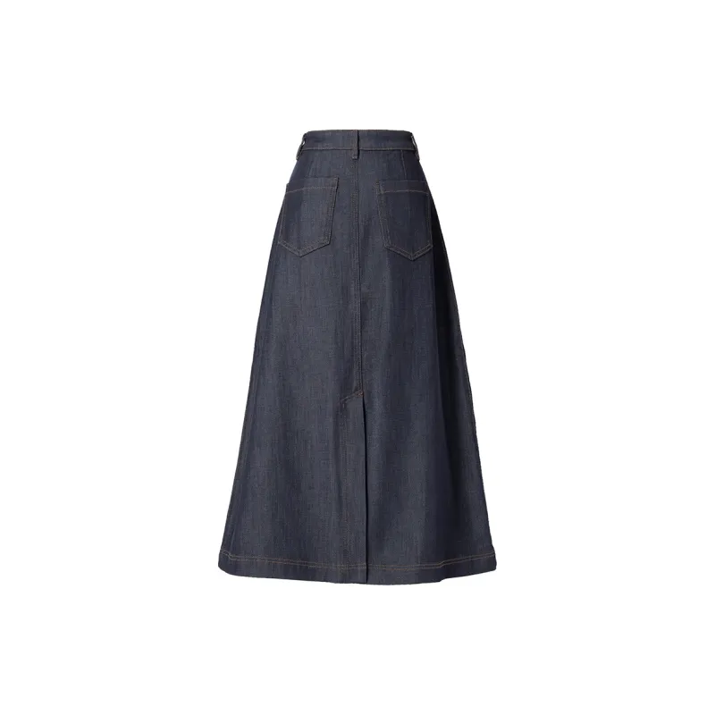 SOON FLOWER Spring Denim Long Skirt Women's Prussian Blue-1