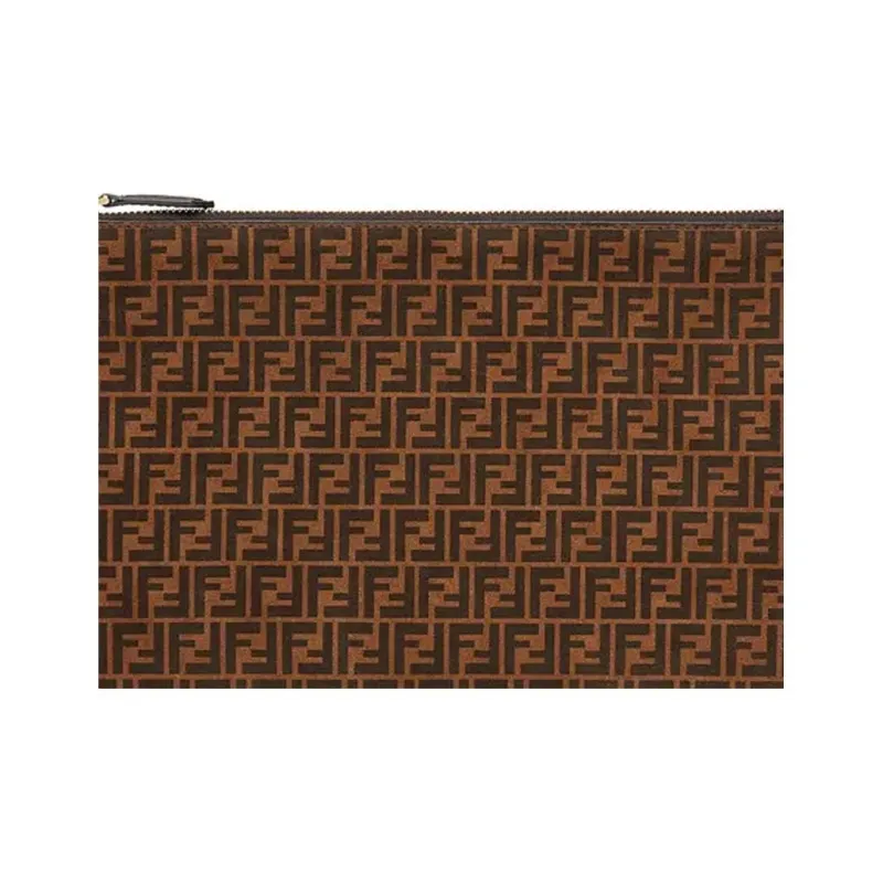 FENDI Leather Clutch Large Size Women's Brown-4