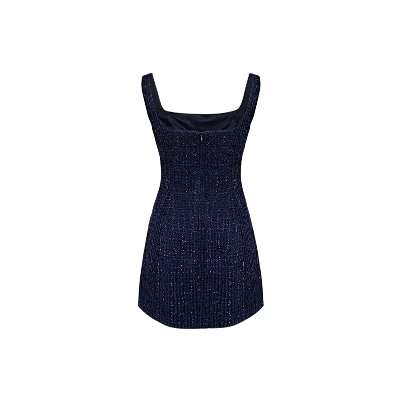 Girly Fancy Club Sleeveless Dress Women's Shimmering Silk Navy Blue-1