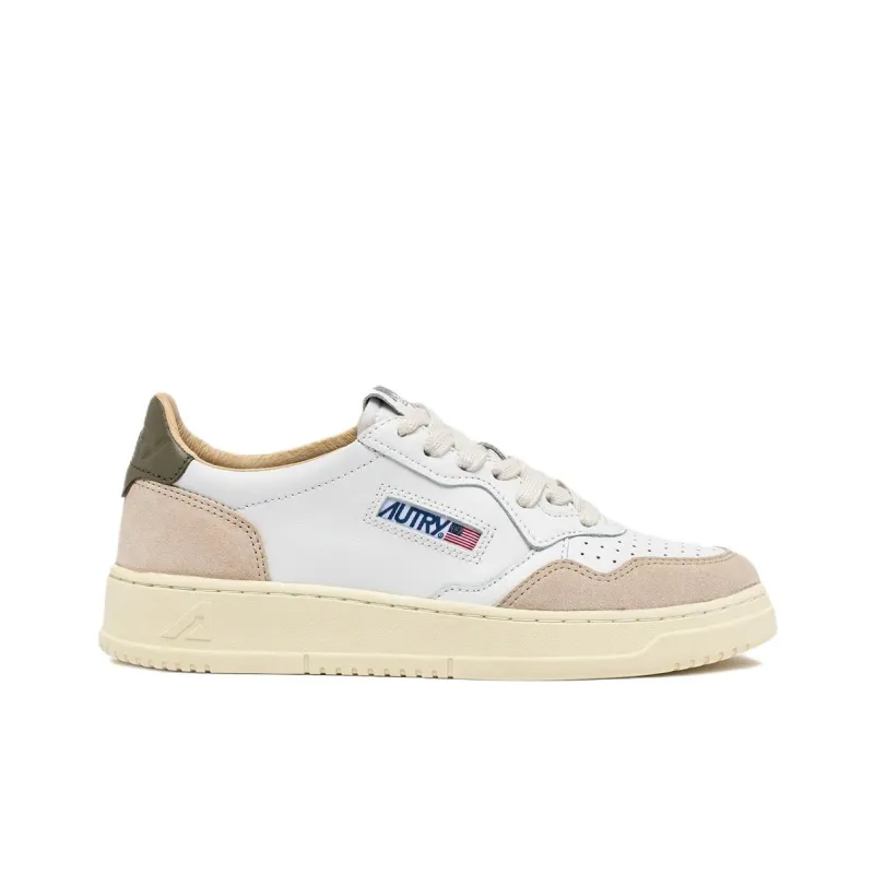 AUTRY Medalist Leather Low White Covert Green Beige-1