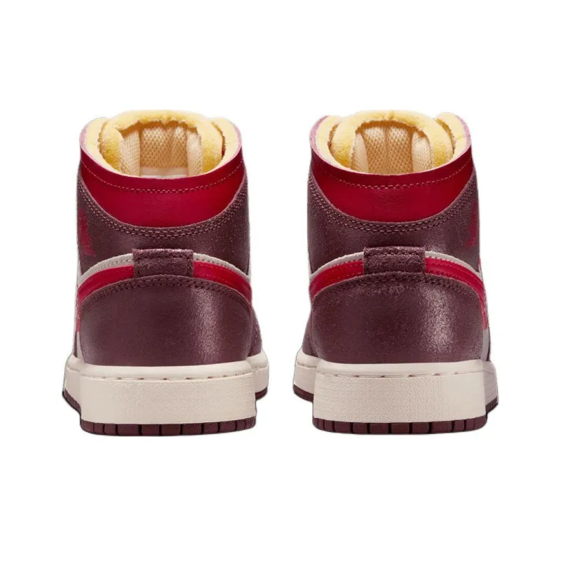Jordan Air Jordan 1 Abrasion Resistant Mid Top Children's Basketball Shoes White Brown Red Unisex-4