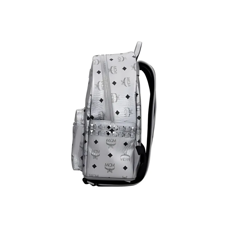 MCM Stark Backpack Visetos Side Studs Silver-2