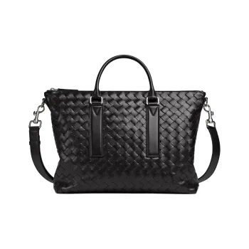 Bottega Veneta Calfskin Portable One Shoulder Crossbody Briefcases Men's Black