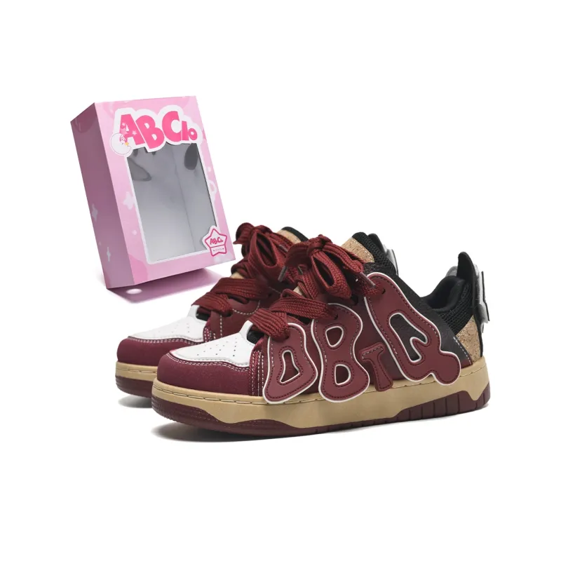 ABCIO Anti Slip Wear Resistant Low Top Skateboard Shoes Women's White Red-32