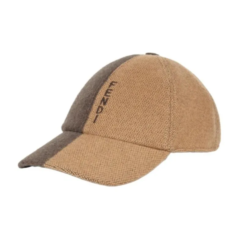 FENDI Wool Cotton Cashmere Blend Baseball Caps Men's Brown-0