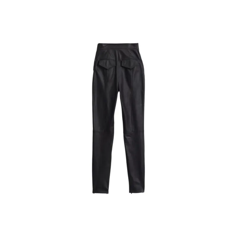 ZARA SRPLS Series Leather Pants Women's Dark Maroon-1