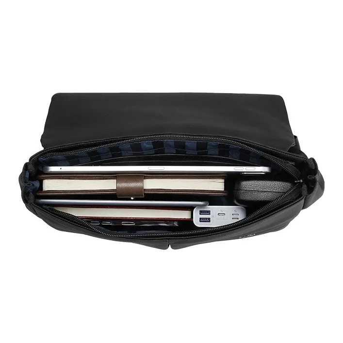 PIERRE CARDIN Membrana Dermalis With Synthetic Leather Messenger Bag, Shoulder Bag Medium Size Men's Black-4