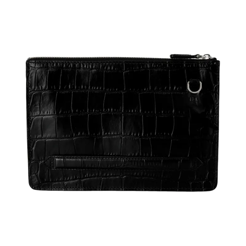 MONTBLANC Crocodile Leather With Cow Leather Clutch Men's Black-4