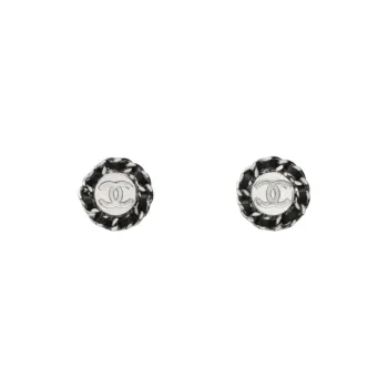 CHANEL Stud Earrings Women's Silver/Black
