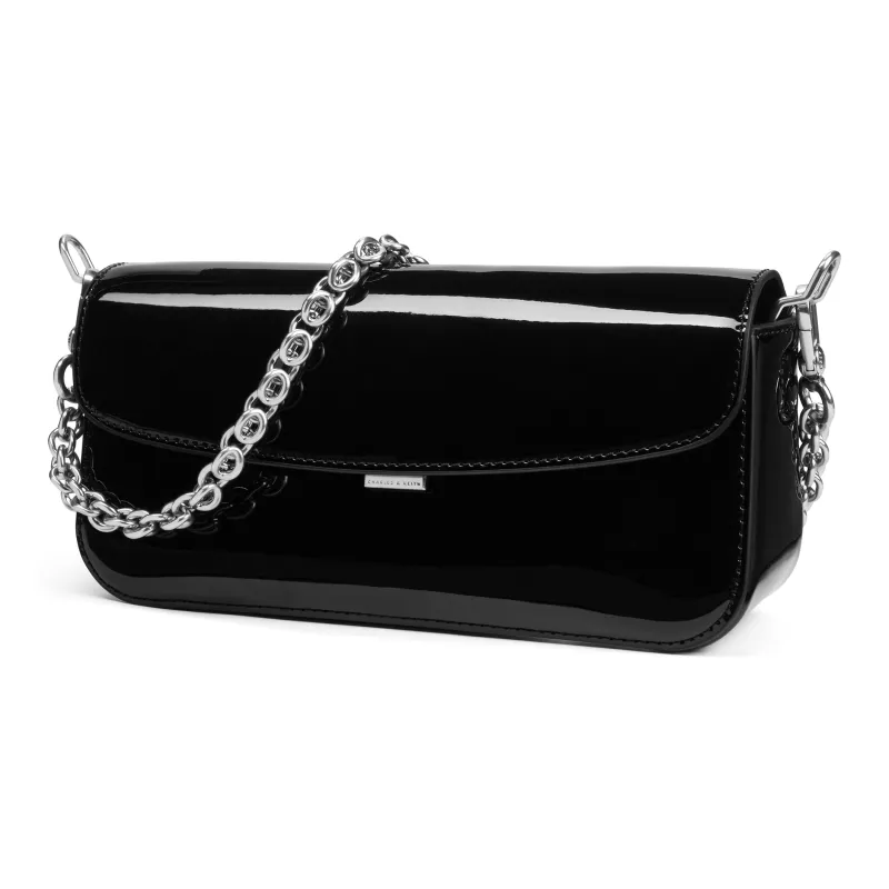 CHARLES&KEITH PU One Shoulder Bag Trumpets Women's Silver/Noir Black-4