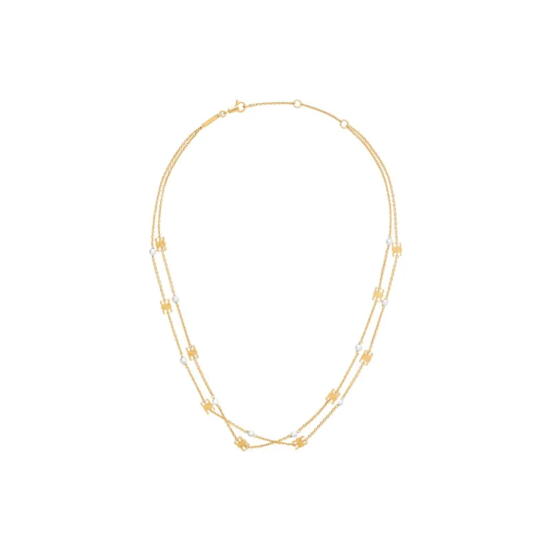 CELINE Triomphe Pearl Double Necklace In Brass With Gold Finish And Resin Pearls-0
