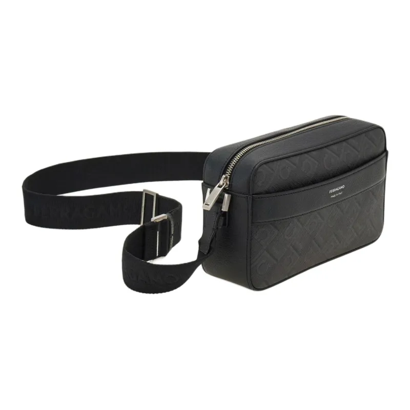FERRAGAMO Polyurethane Shoulder Bag Crossbody Bag Men's Black & Gray-1