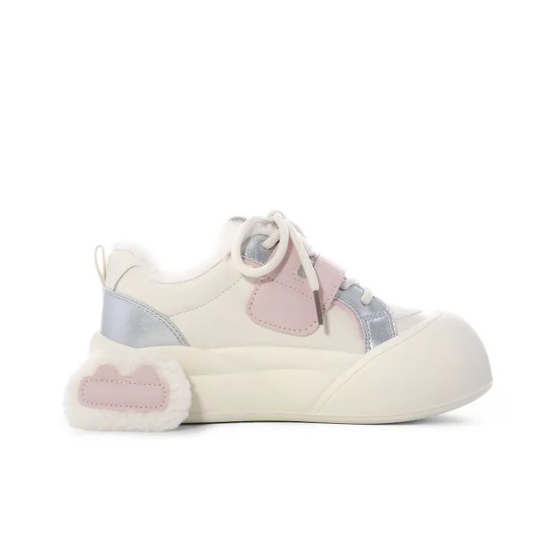 Lovely You Warm Lightweight And Wear Resistant Low Top Skateboard Shoes Women's Beige Silver Pink-2