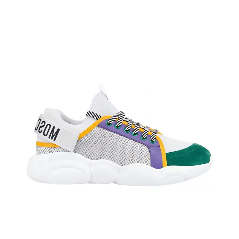 MOSCHINO Slip Resistant Low Top Sports Casual Shoes Men's White Gray Green-1