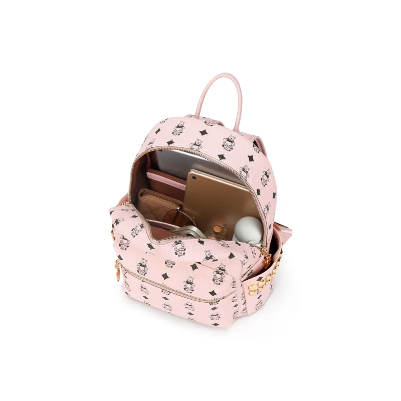 Disney Winnie The Pooh Series PU Bonded Synthetic Leather Backpack Medium Size Women's Brown-20
