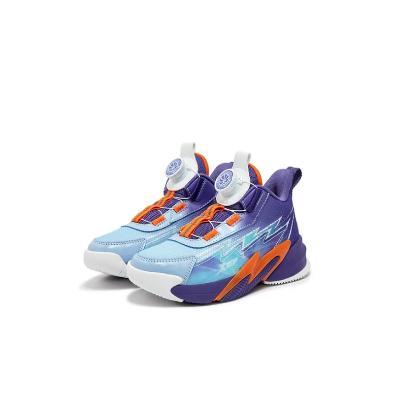 XTEP Anti Slip Wear Resistant Mid Top Children's Basketball Shoes Ultraviolet Aurora Blue Children Aged 3 7 Years Old-1