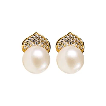ORANGE SYMBOL Freshwater Pearl Stud Earrings Women's