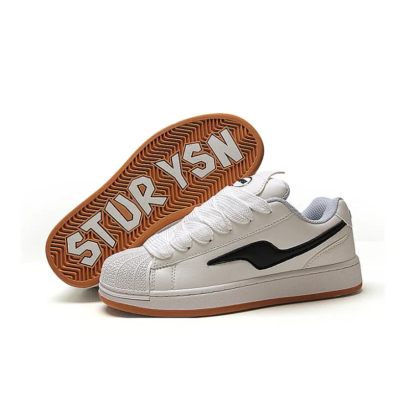 STUR YSN Wear resistant And Lightweight Low Top Skateboard Shoes Unisex White Cowhide-6