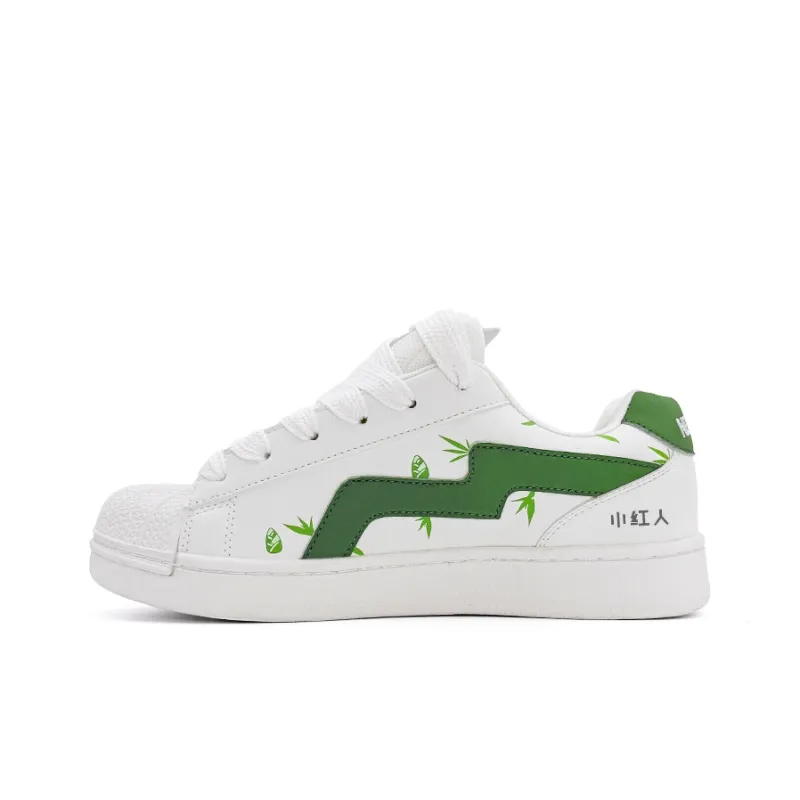 Little Red Man Wear resistant And Lightweight Low Top Skateboard Shoes Unisex White Green-3