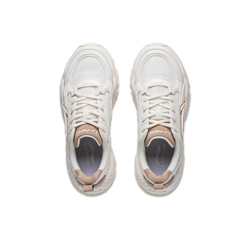 LiNing Brown Sugar Cushioning, Abrasion Resistant, Height Increasing Low Top Casual Shoes Women's White-3