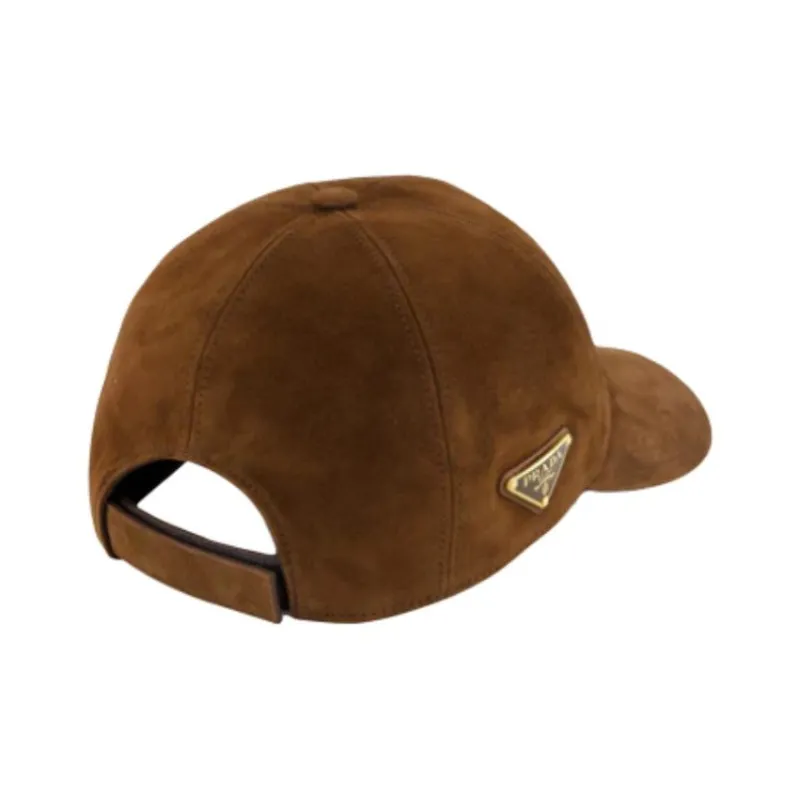 PRADA Leather Baseball Caps Unisex Brown-3