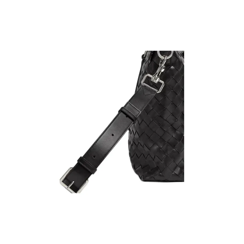 Bottega Veneta Calfskin Portable One Shoulder Crossbody Briefcases Men's Black-3