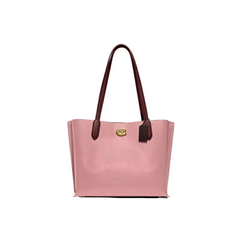 COACH Polished Pebbled Leather Tote Bag Shopping Bag One Shoulder Handbag Large Size Women's Pink-0