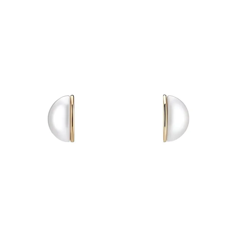GUCCI Metal, Resin Semi Pearl Stud Earrings Women's White/Gold-1